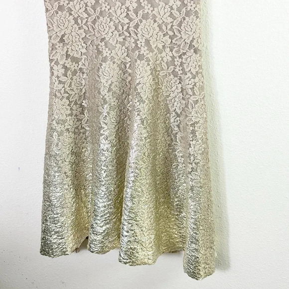 NWT Free People Ombre Foil Lace Fit & Flare Mini Dress Size S Cream Gold - Picture 4 of 16